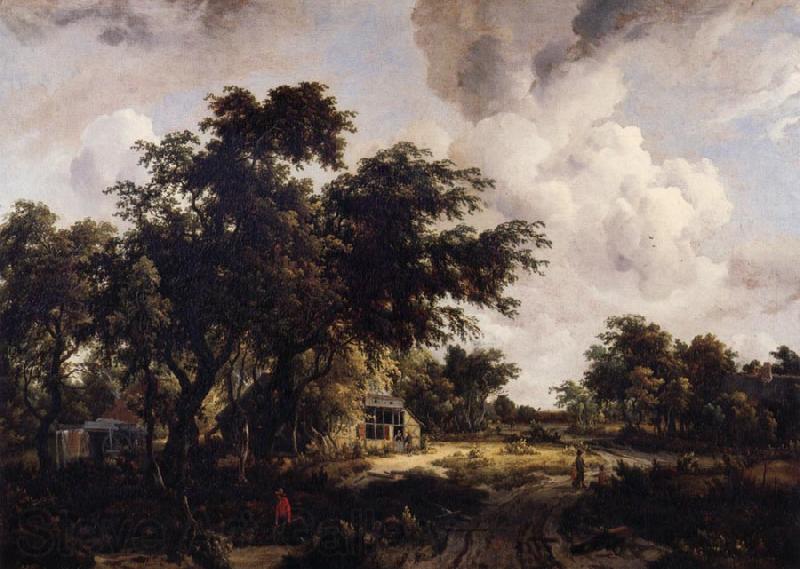 HOBBEMA, Meyndert Village with water mill among trees Norge oil painting art